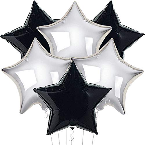 KatchOn, Black and Silver Star Shaped Balloons - 18 Inch, Pack of 6 | Black and Silver Balloons for New Years Decorations 2026 | Birthday Decorations | Star Balloon decoration | New Years Balloons - color: Silver and Black