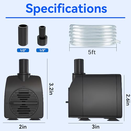 Submersible Pump 200GPH with AUTO-Shut-Off 5.2ft High Lift for Fountains, Hydroponics, Ponds, Aquariums & More - size: 200GPH with Auto Shut-Off