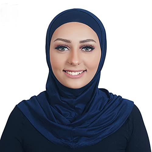 AL AMIRA Hijab Set – Modest 2 Piece Pull-On Headscarf for Women | Soft Cotton Undercap & Scarf Combo for Prayer or Daily Wear - color: Navy Blue