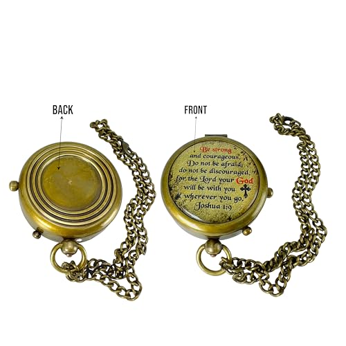 Bible Verse Brass Compass – “Be Strong and Courageous” (Joshua 1:9) | Christian Gift for Graduation, Baptism, Confirmation – Religious Keepsake for Boys, Girls, Teens, Men, Pastors & Church Events - style: Be Strong – Edition 3