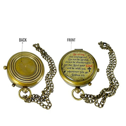 Bible Verse Brass Compass – “Be Strong and Courageous” (Joshua 1:9) | Christian Gift for Graduation, Baptism, Confirmation – Religious Keepsake for Boys, Girls, Teens, Men, Pastors & Church Events - style: Be Strong – Edition 3