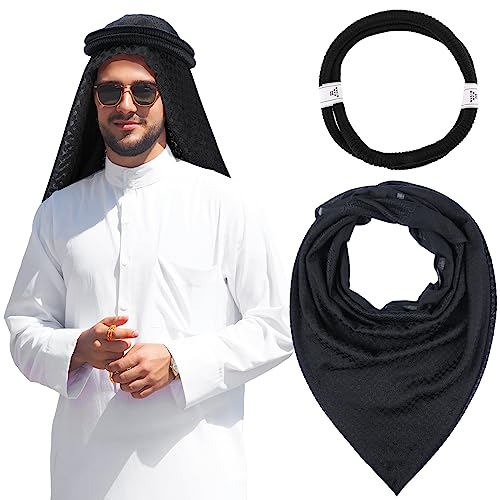 Hoolerry Keffiyeh Arab Turban Shemagh Head Scarf for Men - color: Black