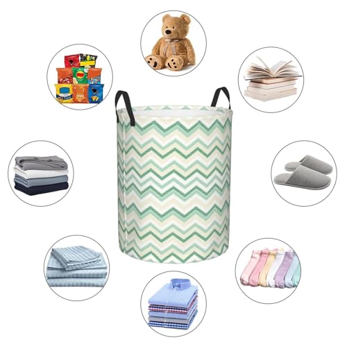 Aqua Blurry Abstract Zig Zag Print Round Waterproof Oxford Cloth Laundry Basket Multi-Purpose Storage Basket Toys Books Clothes Storage Basket - color: Black 10