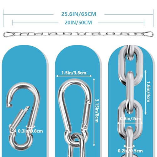 Heavy Duty Stainless Steel Chain, Hanging Safety Link Chain Fitness Chain Weight Lifting Chains with Carabiners for Home Gym Hammock Swing Hanging Chair Punching Bags - color: 2 Stainless Steel Chain + 4 Carabiners