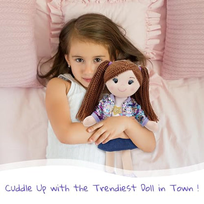 June Garden 14" Snuggle Cutie Sophie Glam - Soft Cuddly Plush Doll Gift for Girls - Huggable Rag Doll - Trendy Outfit M - color: 14" Sophie Glam, size: Medium