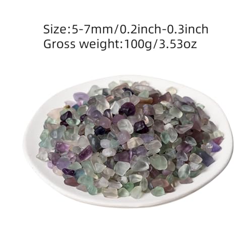 100g Fluorite Aquarium Gravel - Faux Tumbled Healing Crystal Chips | Bulk Gemstones for Fountain, Vase Filler, Planters, Fish Tank | Decorative Crushed Stones for Reiki Energy Balancing