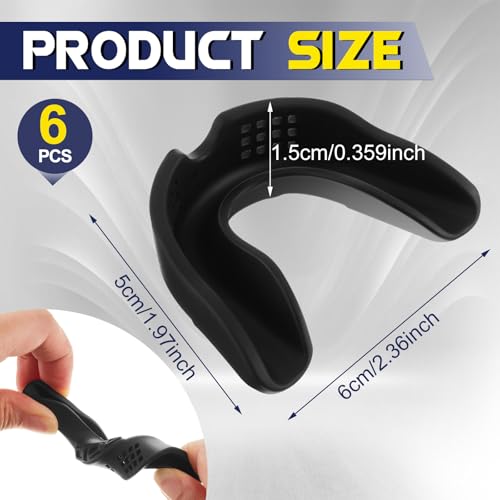 BBTO 6 Pack Black Sports Mouth Guard EVA Moldable Breathable Mouth Protection Athletic Mouthpiece with Perforation for Adult Mouthpieces for Team Sports Basketball Boxing Football Lacrosse Hockey