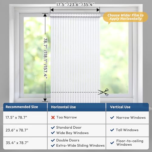 rabbitgoo Window Privacy Film, Frosted Glass Privacy Film, Window Frosting Cling for Glass, Non Adhesive Static Cling Front Door Covring, Anti-UV Reeded Blinds Sticker, Striped Pattern, 17.5" x 78.7" | Reeded Blinds Design, All Day Privacy Shield, Opaque