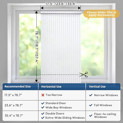 rabbitgoo Window Privacy Film, Frosted Glass Privacy Film, Window Frosting Cling for Glass, Non Adhesive Static Cling Front Door Covring, Anti-UV Reeded Blinds Sticker, Striped Pattern, 17.5" x 157.4" | Reeded Blinds Design, All Day Privacy Shield, Opaque