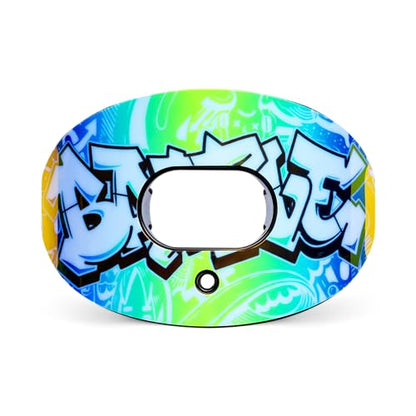 Battle Sports Iridescent Oxygen Football Mouthguard, Graffiti | Maximum protection, Safe secure comfortable fit, Breathable built-in airflow channels, No boil required, Advanced composite - color: Graffiti