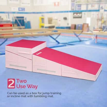 Matladin 48"x24"x14" Tumbling Mat - Folding Gymnastics Cheese Wedge Mat for Kids, Girls Home Training - color: Pink,Mist Pink