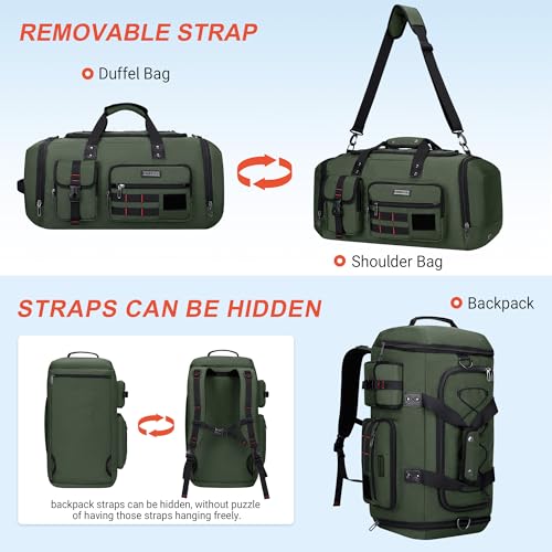 WITZMAN Travel Duffel Bags for Men Large Carry On Weekender Overnight Bag 3 in 1 Backpack with Shoe Compartment (B693 Army Green） - color: Army Green