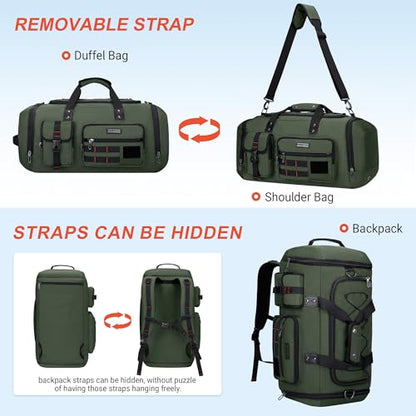 WITZMAN Travel Duffel Bags for Men Large Carry On Weekender Overnight Bag 3 in 1 Backpack with Shoe Compartment (B693 Army Green） - color: Army Green