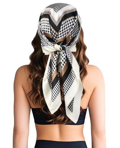 Sumolux Head Hair Scarf for Women Like Satin Silk Scarf Bandana Hair Wrapping Night Large Square Scarves 27.5" - color: Black Square