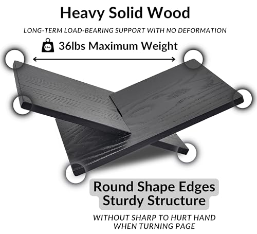Honygebia Solid Wood Book Stands - Cross Frame Black Oak Wooden Book Holder, Open Bookstand for Display and Reading, Suitable for Art, Bible, Cookbook, Easel, Magazine, Textbooks - color: Black