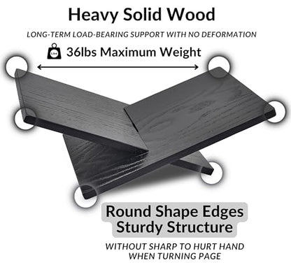 Honygebia Solid Wood Book Stands - Cross Frame Black Oak Wooden Book Holder, Open Bookstand for Display and Reading, Suitable for Art, Bible, Cookbook, Easel, Magazine, Textbooks - color: Black
