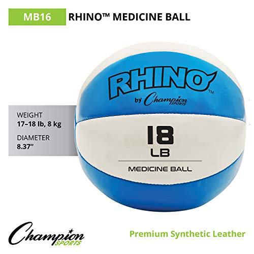 Champion Sports Leather Medicine Balls – Durable Weighted Balls for Strength, Core & Conditioning Training - style: Teal (17-18 lbs)