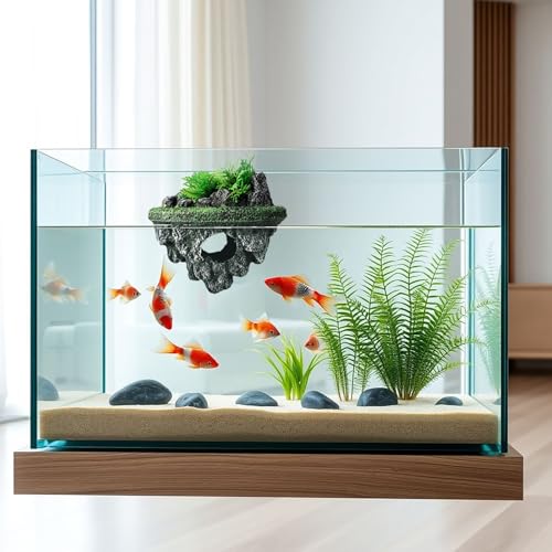 Floating Aquarium Décor, Fish Tank Decorations, Natural Rock Design with Mini Caves, Fun Resting Spot for Betta, Guppies, Goldfish and Small Pets
