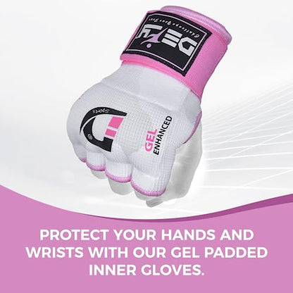 DEFY Padded Inner Gloves Quick 75cm Long Strap – Inner Boxing Gloves Gel Padded Knuckle Protection – Elasticated Boxing Hand Wraps for MMA Muay Thai Kickboxing Martial Arts Pair - color: White, size: X-Large