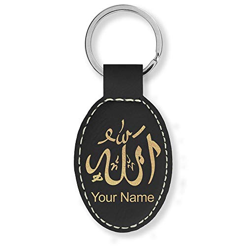 LaserGram Oval Keychain, Allah 1, Personalized Engraving Included (Black with Gold) - color: Black With Gold