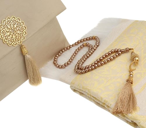 Prien Muslim Prayer Rug With Tasbih and Portable Bag, Muslim Gift For Women Men, Mubarak Islamic Box, Soft Mat Islam Gifts Set, Turkish Sajadah For Ramadan, Eid, Hajj, Travel, Pray (Brown) - color: Brown
