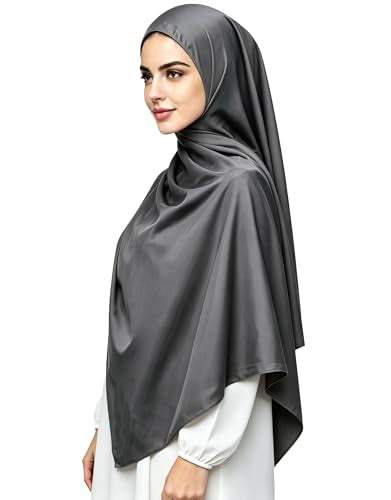 Lina & Lily Luxury Satin Hijab Head Scarf Shawl Wrap for Muslim Women Extra Long - color: Dark Gray