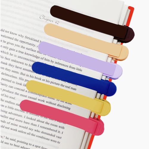 6pcs Silicone Automatic Bookmark, Cute Unique Book Markers, Smart Bookmarks Clip for Women, Men, Kids, Book Lovers - Stay in Place & Follow as You Read - color: 1 Purple+1 Beige+1 Brown+1 Blue+1 Red+1 Yellow