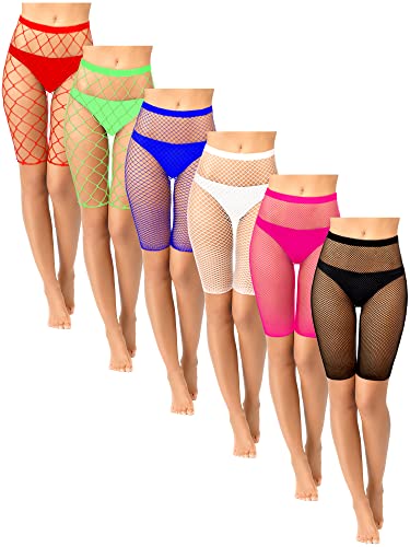 Sintege 6 Pairs Fishnet Shorts Elastic | High Waisted Sheer Mesh for Women, See Through Style, Stretchy Fit, Layering Under Dresses or Skirts, Club Festival Wear - color: Mixed Color