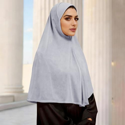 Instant Hijab Ready To Wear Hijab Scarf for Women Soft Long Muslim Jersey Hijabs Head Scarf for Prayer Abaya - color: Grey
