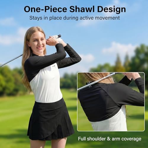 Women's Golf Cooling Shawl Sun Protection Outdoor Arm Sleeve - color: Black, size: Small-Medium