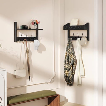 YMYNY 31.5" Coat Rack Wall Mount with Shelf, 4 in 1 Key and Coat Hanger with 12 Metal Hooks, Wall Shelf with Hooks & Mail Holder for Living Room, Bedroom, Black, HWS007B-2 - color: Black, size: 31.5" - 4-in-1