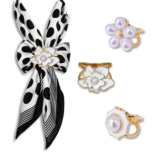 3pcs Fashion Scarf Ring Clip 3 Rings Silk Scarves Clip For Women Shawl Clip Buckle Gold Smooth Scarf Brooches Buckle - color: Scarf clip J-3PCS