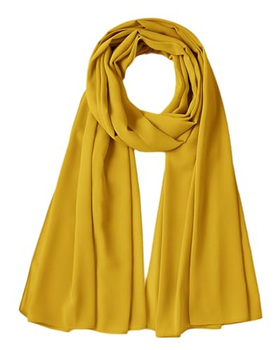 Chiffon Scarf for Women Lightweight Breathable Sunscreen Soft Solid Hijab Scarf for Daily & Muslim Wear - color: Mustard Yellow Chiffon Scarf