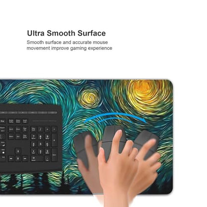 XXL Gaming Mouse Pad 35.4 x 15.7 Inch, Large Desk Mousepad | Mousepad with Starry Sky Design, Non-Slip Rubber Base, Water-Resistant Surface and Stitched Edges for Gaming, Office & Home - color: Starry Sky