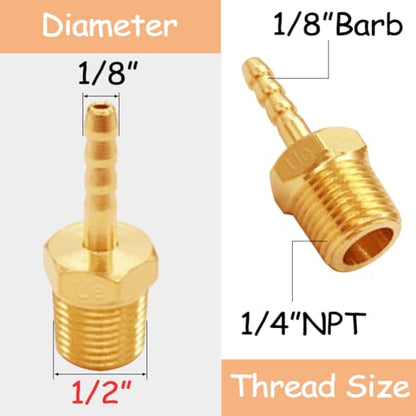 Uenede 6PCS Brass Hose Barb Fittings 1/4" NPT Male to 1/8" Barb Adapter Connector for Water/Oil/Gas - size: 1/8"Barb, style: 1/4"NPT Male