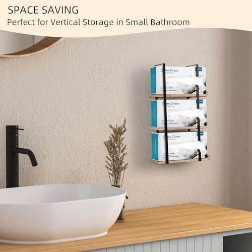 Glove Holder Dispenser for Wall Mount Wooden Metal Disposable Latex Glove Box Holder for Home Office, Lab and Garage, Tissue Wire Rack Wall-mounted for Kitchen Organizer Decor