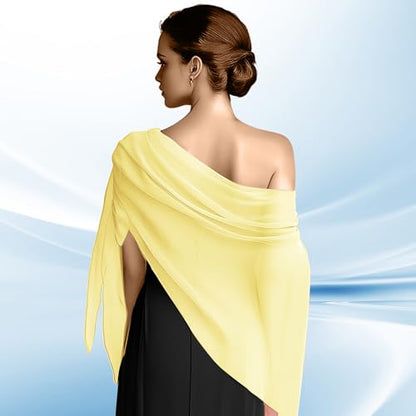 Chiffon Scarf,Soft Breathable Chiffon Shawls and Wraps,Silky Women's Hijab for Evening Dresses Wedding Bridal Scarves - color: Light Yellow, size: 67 x 28 inches