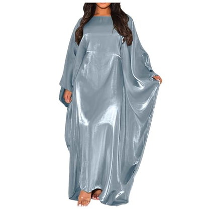 Muslim Dress Women One-Piece Prayer Dress Long Robe Long Sleeve Maxi Kaftan Dresses Islamic Clothes Set - color: Blue