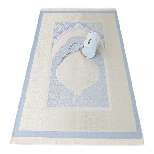 Prayer Rug, Tasbeeh Ramadan Eid Gift Box | Ramadan Kareem Gift Set | Islamic Eid Gift Box | Prayer Mat Misbaha Set For Ramazan | Eid Mubarak Favor (Blue)