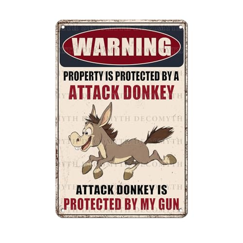 Metal Tin Sign Vintage Retro Wall Decor Warning Beware of Donkey Property Is Protected By a Attack Donkey Funny Tin Sign for Home Backyard Garden Patio 12 * 8inch - color: Donkey, size: 20X30cm(12*8in)