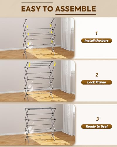 KINGBOARD Clothes Drying Rack, Collapsible Drying Rack Clothing with 11 Poles, 3-Tier Laundry Drying Rack, Small Clothes Drying Rack Foldable for Baby Clothes Sock Towel, 25lb Capacity, Grey - color: Gray