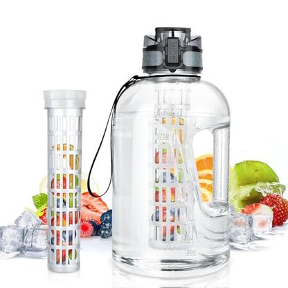 UTEBIT 74oz Fruit Infuser Water Bottle, BPA Free & Leak Proof, Clear | Half Gallon Insulated Sports Water Bottle With Straw, 2.2L Ex Large Water Jug with Strap for Gym, Camping, Travel, Outdoor - style: 74OZ