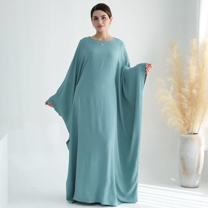 Women Muslim Abaya Dress 1Piece Bat Sleeve Islamic Maxi Robe Fashion Jilbab for Women Eid Kaftan Muslim Robe - color: Mint Greena, size: Large