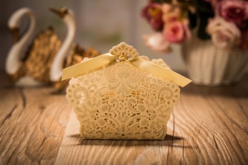 Lucky Star 50x Champagne Gold Laser Cut Wedding Favor Boxes Candy Birthday Party Baby Shower Chocolate Gift - color: champagne
