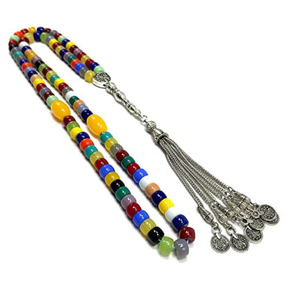 Special Prayer Beads Series -99 beads- Tesbih Tasbih Tasbeeh Misbaha Masbaha Subha Sebha Sibha (Multi Color Resin Drum -8X6 mm- 99 Beads) - color: Multi Color Resin Drum -8X6 mm- 99 Beads