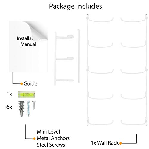 Wallniture Guru Yoga Mat Holder Wall Mount with 3 Hooks for Hanging Yoga Strap, Resistance Bands, 5-Sectional Metal - color: White, size: 31.5'' H | 5 Sectional