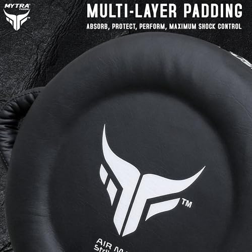Mytra Fusion Boxing Round Pad Kickboxing Coach Training Punching Focus Mitts for Martial Arts, MMA & Muay Thai, Strike Boxing Focus Pads for Speed, Focus & Accuracy - color: Black