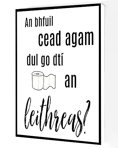 An Bhfuil Cead Agam Dul Go Dti An Leithreas Canvas Wall Art,Irish Saying Poster,Bathroom Joke Print Modern Artwork Painting For Living Room Office Home Decoration 12''x16'' Framed - color: white 6, size: 16L" x 12W"