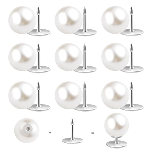 ZLMCUJE 10 Sets Pearl Buttons No Sew Buttons Pearl Brooch Pins Fixed Pins No Tool Removable Reusable for Shirt Blouse Dress Sweater Shawl,for Women (10mm) - size: 10mm/0.39inch