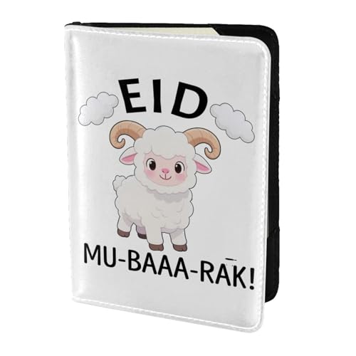 Eid ul Adha Mubarak Muslims Funny sheep 5.5in Cowhide Passport Holder, Genuine Leather Travel Document Organizer, Durable Passport Case for Travel & Business